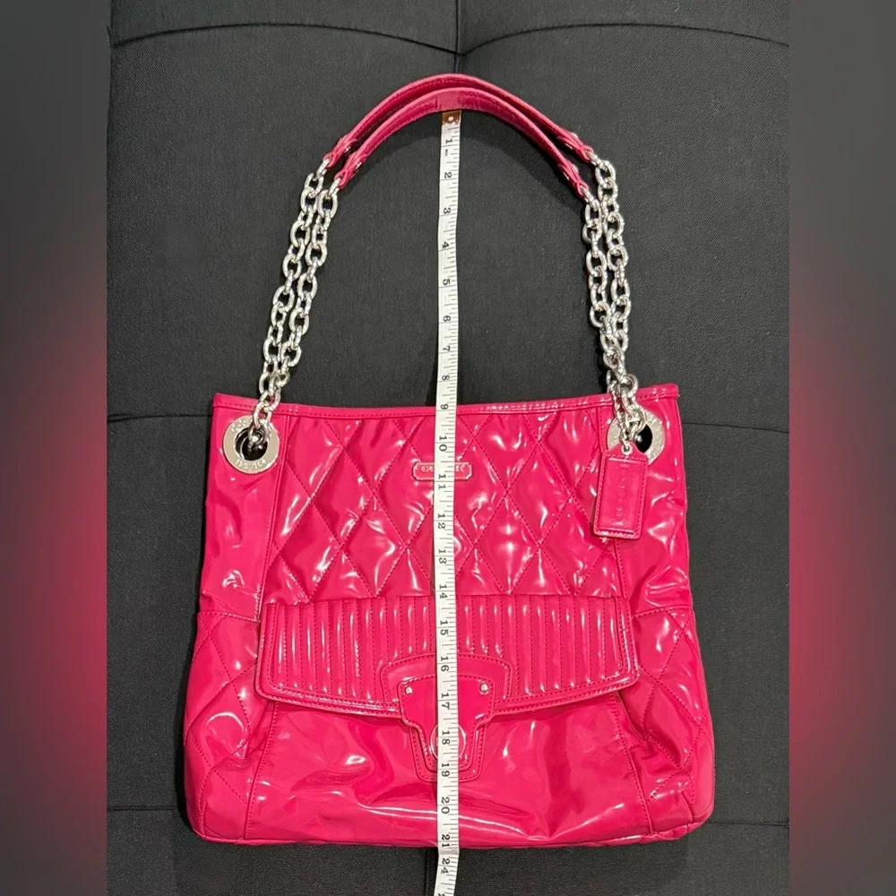 🩷 SOLD - Coach Poppy Liquid Gloss Patent Leather Hot Pink Convertible Bag - Picture 16 of 17